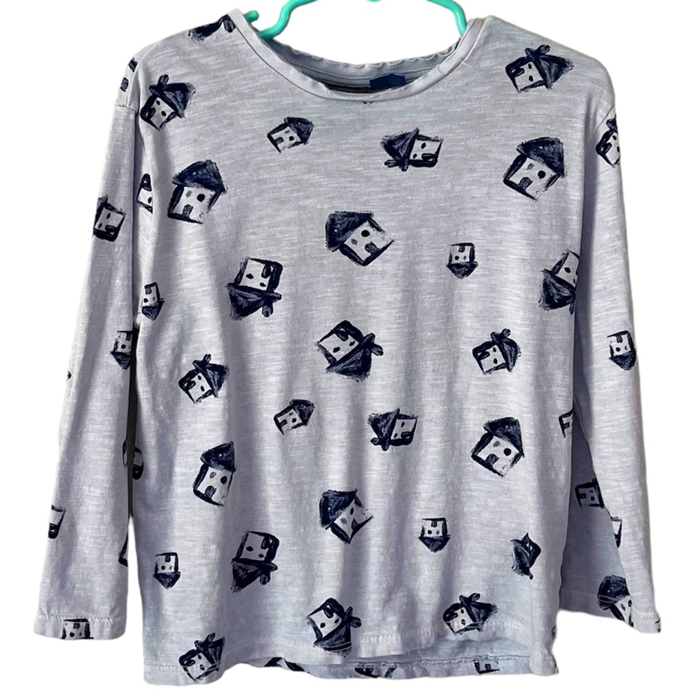Zara Baby Boy Watercolor House Long Sleeve Blue Shirt Size 3/4 Years